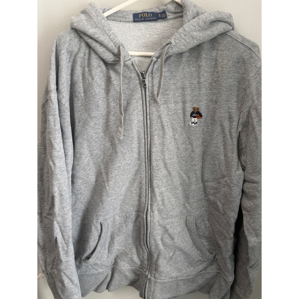 Polo Ralph Lauren "Polo Bear" Basketball Heather Gray Full-Zip Hoodie Size XL